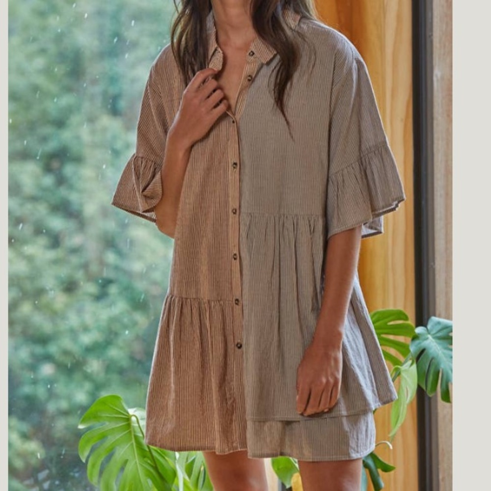 Striped Baby Doll Shirt Dress Size L